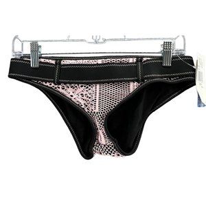 Becca Swimwear Belted Pink Lace Hipster Beach Bikini Bottom Black Womens Size S